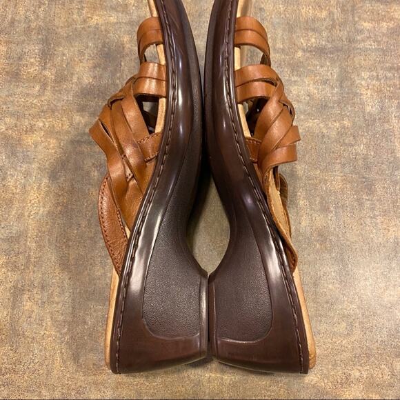 Clarks Artisan Woven Strappy Brown Leather Open Toe Sandals Size 8 Chunky Heel - Picture 6 of 10